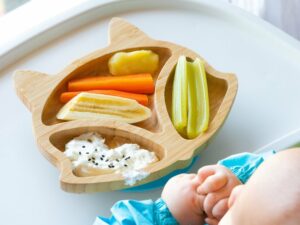gesunde speisen auf einem baby-teller