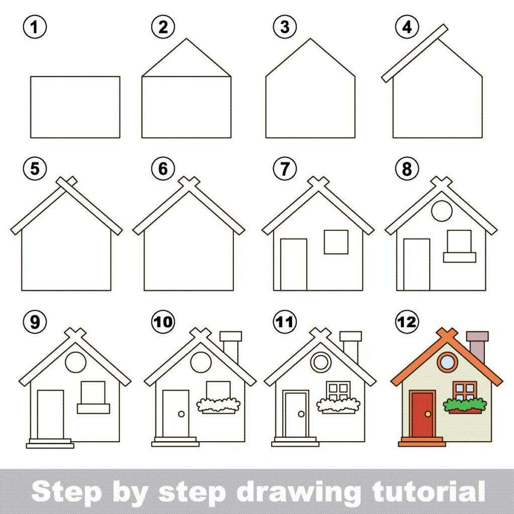 Zeichnen lernen für Kinder mit einer Anleitung zum Zeichnen eines Hauses